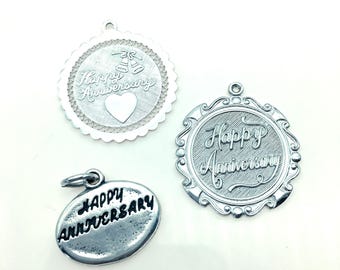 Vintage Happy Anniversary Sterling Silver Engravable Charms or Pendants