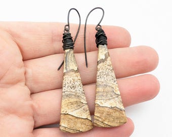 Artisan Galaxy Jasper & Oxidized Copper Wire Dangle Earrings - 2.5"