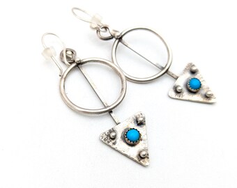 Artisan Turquoise & Oxidized Sterling Silver Dangle Earrings