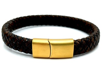 Wide Braided Leather & Stainless Steel Bracelet - Choice of Cord and Clasp Colors