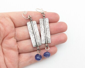 Vintage Tanzanite Bead & Oxidized Sterling Silver Dangle Earrings