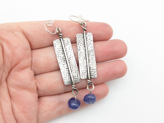 Tanzanite Bead & Oxidized Sterling Silver Dangle Earrings