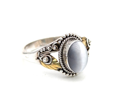 Vintage Gray Chrysoberyl Cat's Eye Sterling Silve… - image 1