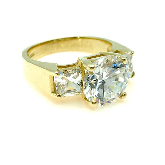 14K Solid Gold CZ Three-Stone Ring - Size 8 - image 2
