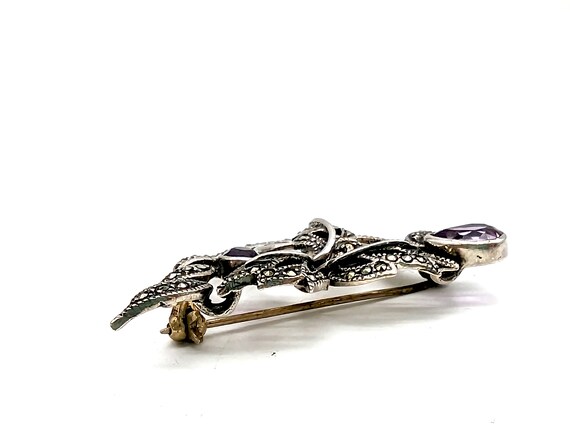 Vintage Amethyst, Sterling Silver & Marcasite Flo… - image 5