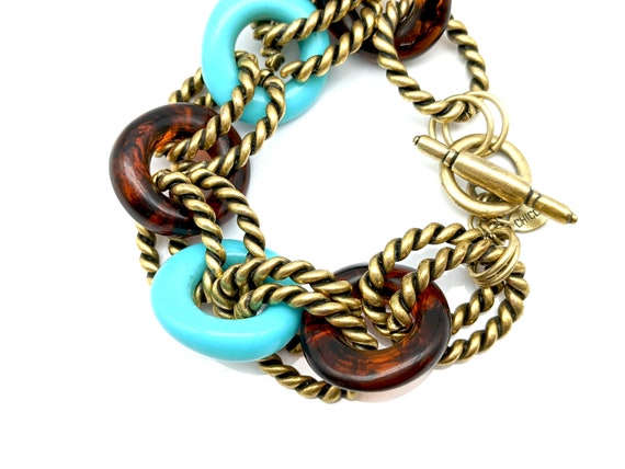 Vintage Faux Turquoise & Brass Chico's Chunky Lin… - image 4