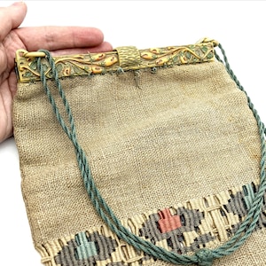 Antique Flower & Vine Celluloid Spring-Loaded Hinged Frame Woven Purse