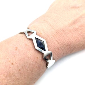 Heavy Taxco Sterling Silver & Blue Lapis Hinged Bangle Bracelet Signed