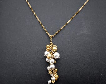 Vintage Avon Gold & Silver Tone Bead Cluster Pendant Necklace - 15"