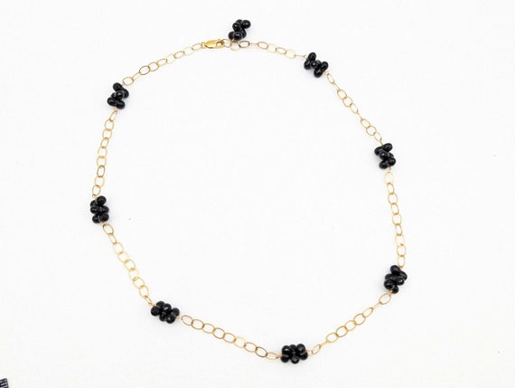 Vintage 14K Gold Filled Link Chain & Faceted Blac… - image 5