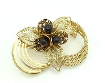Vintage Gold Tone Floral Swirl Pin