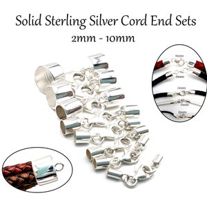 Solid Sterling Silver Cord End Cap Sets: 2mm, 2.5mm, 3mm, 3.5mm 4mm, 4.5mm, 5mm, 6mm 8mm, 10mm Internal Diameter For Leather & Other Cords