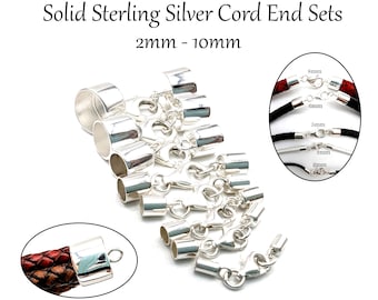 Solid Sterling Silver Cord End Cap Sets: 2mm, 2.5mm, 3mm, 3.5mm 4mm, 4.5mm, 5mm, 6mm 8mm, 10mm Internal Diameter For Leather & Other Cords