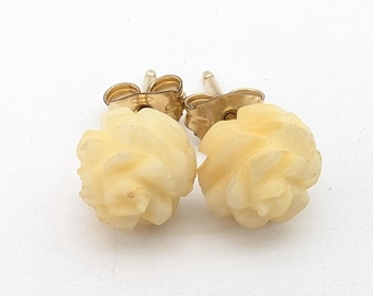Vintage 14K Gold Filled & Carved Celluloid Flower Stud Earrings