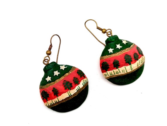 Unique Vintage Resin Holiday Ornament Dangle Earr… - image 1