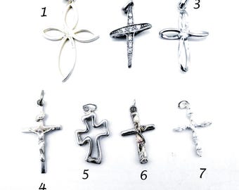 Sterling Silver Cross Pendants, Some with CZ's - Choice of Styles