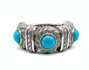 Vintage Judith Ripka Sterling Silver& Turquoise Statement Ring - Size 5