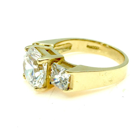 14K Solid Gold CZ Three-Stone Ring - Size 8 - image 5
