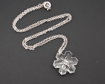Vintage Crystal Snowflake Pendant Necklace with 18" Chain