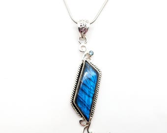 Artisan Blue Labradorite, Blue Topaz & Sterling Silver Pendant Necklace - 24"