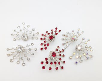 Bold Silver Plated & Rhinestone Statement Earrings; Clear, Red or AB