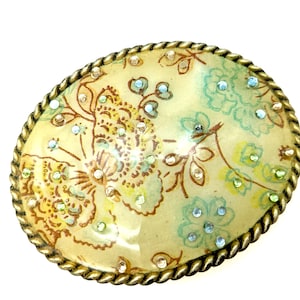 Vintage Butterfly, Floral & Rhinestone Ladies Belt Buckle Signed D.L. Rhein