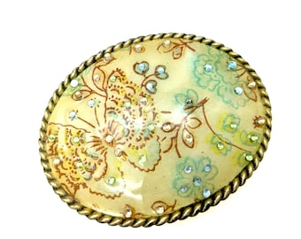 Vintage Butterfly, Floral & Rhinestone Ladies Belt Buckle Signed D.L. Rhein
