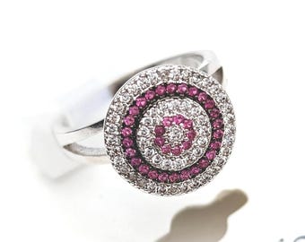 Old Stock Silver Plated Pink CZ Circle Statement Ring by Ashley Cooper - Size 6