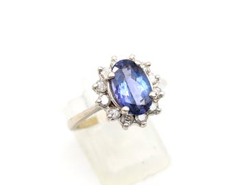 Estate 2 Carat Tanzanite, Diamond and 14K White Gold Ring - Size 8.25, Resizeable