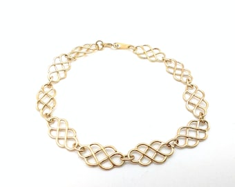 Vintage Gold Vermeil Sterling Silver Filigree Link Bracelet Signed Danecraft - 7.75"