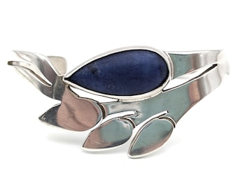 Taxco Heavy Sterling Silver & Blue Lapis Cuff Bracelet