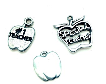 Sterling Silver Teacher Apple Charms