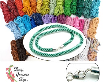 Thick Twisted Silk Satin Cord & Sterling Silver Necklace or Choker, 5mm - Custom Made