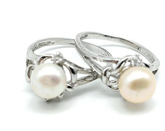Vintage Silver Plated Cultured Pearl Ring - Choice of Colors