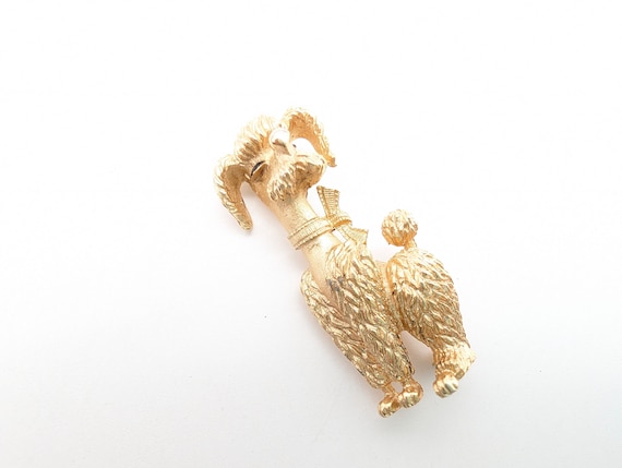 Vintage Gold Tone Poodle Dog Brooch Signed Boucher - image 1