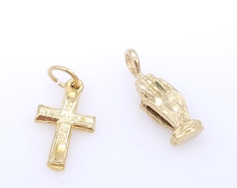 Lot of Three 14k Gold Plated Praying Hands & Cross Charm/Pendants