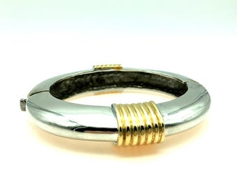 Old Stock Silver & Gold Tone Hinged Bangle