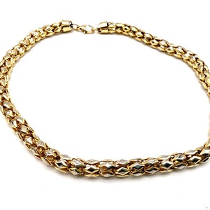 Vintage Gold Tone Diamond Pattern Hollow Snake Chain Choker Necklace - 17.5