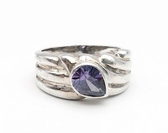 Amethyst CZ & Sterling Silver Solitaire Ring - Size 6.75