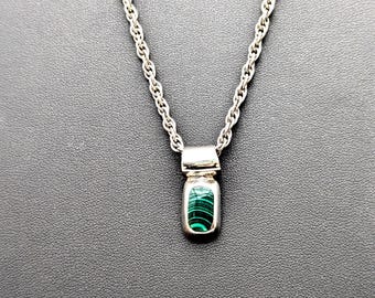 Taxco Sterling Silver & Malachite Pendant Necklace  - 21"