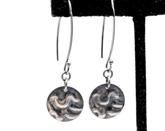Pendientes circulares de plata de ley martillada, disco colgante abstracto, circonitas cúbicas, oxidado, bronce