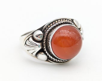 Sterling Silver & Carnelian Southwestern Statement Ring - Size 6.75