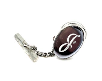 Letter J Vintage Silver & Black Cursive Letter Tie Pin