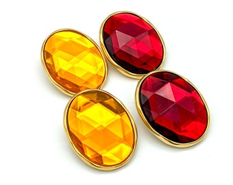 Vintage Oversized Ben Amun Faceted Lucite Clip Earrings in Orange or Red