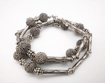 Vintage Oxidized Sterling Silver Beaded Chain Necklace -  18"