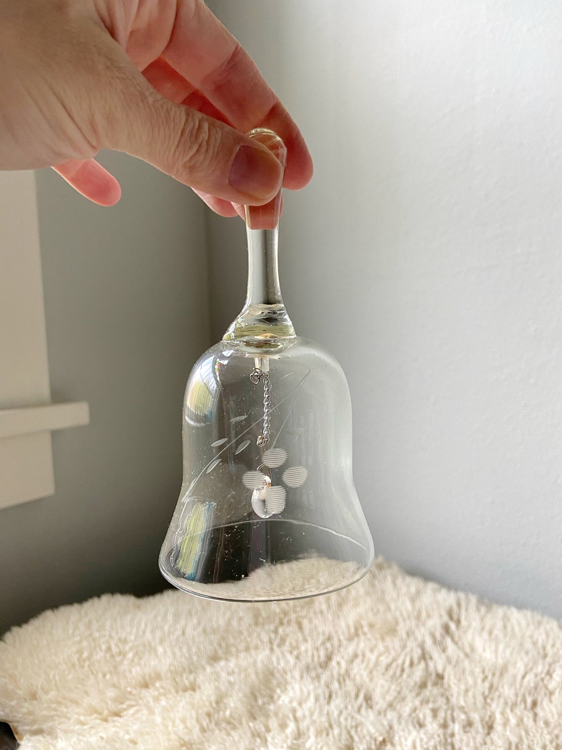 Vintage Clear Etched Glass Hand Bell / Romantic Glass Bell Etsy