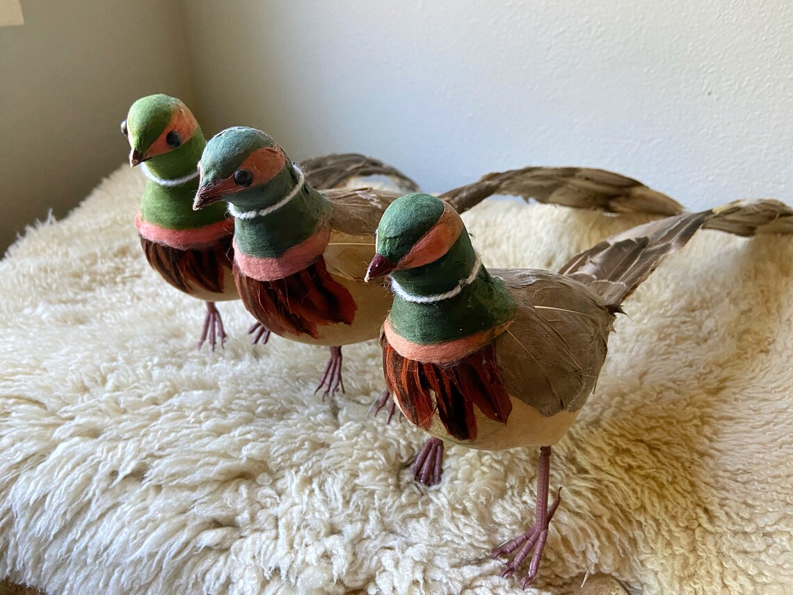 Three Vintage Decorative Birds With Feathers / Set of 3 Etsy Singapore