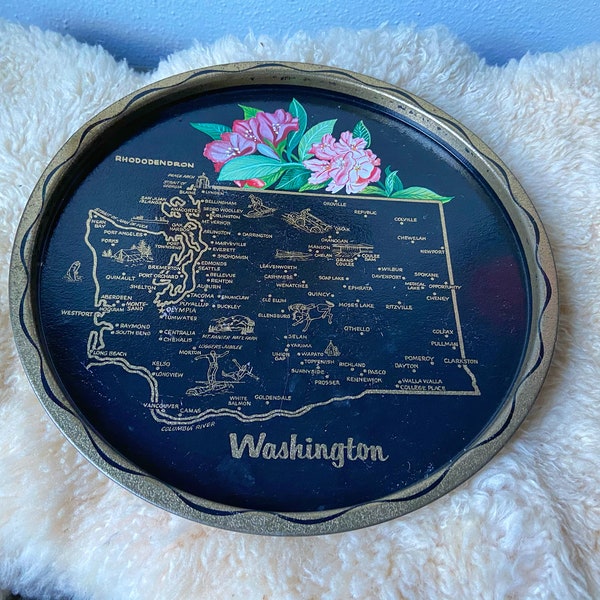 Washington State Souvenir Metal Plate 11" Diameter / Collectible United State Tray