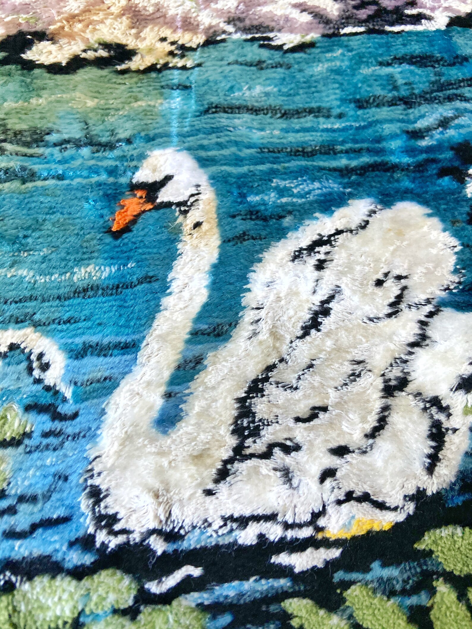 Vintage Velvet Wall Tapestry / Swans in a Pond with Vibrant Etsy