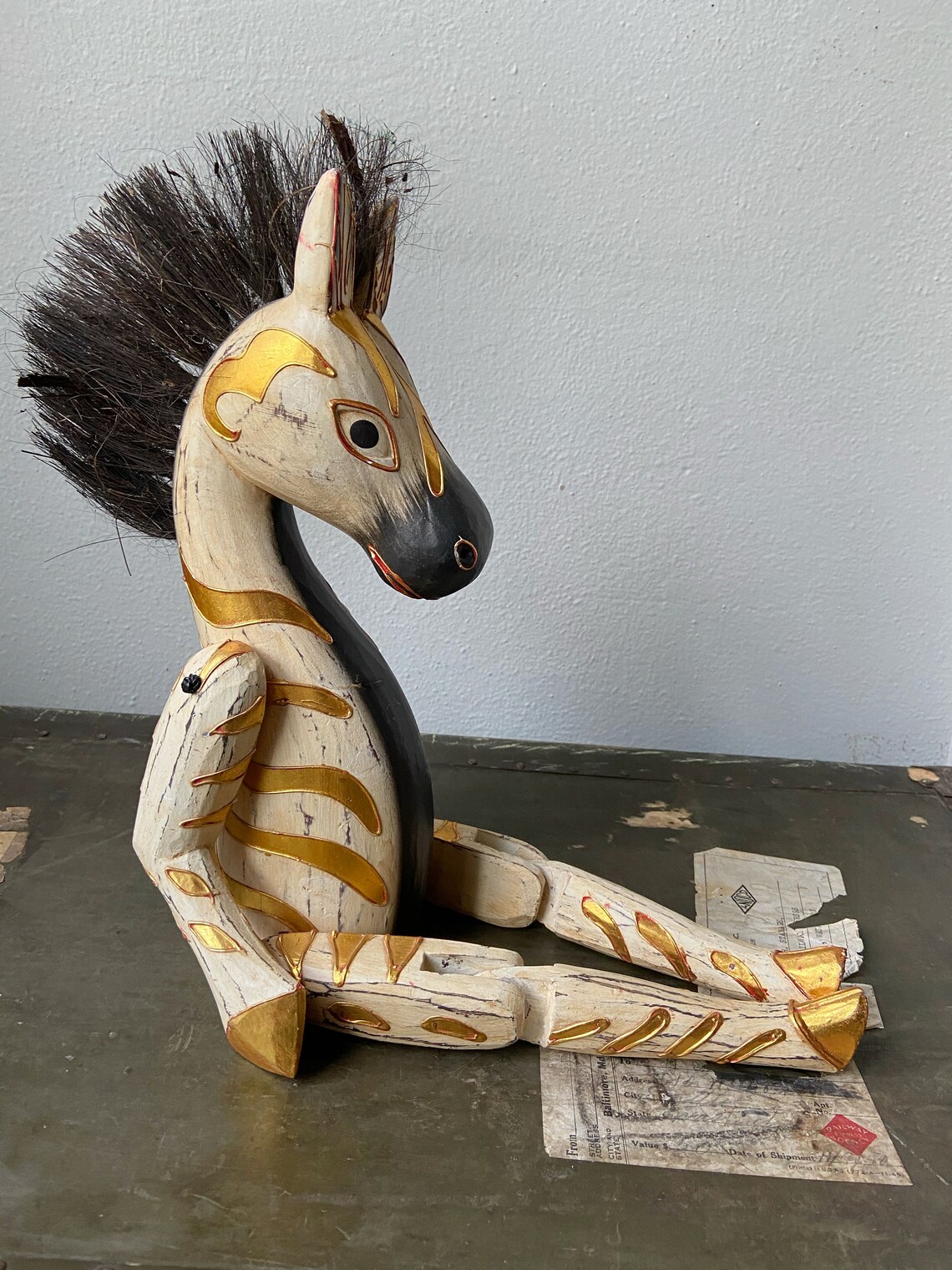 Wood Zebra Statue with Joints / Sitting Zebra Statue with Real | Etsy